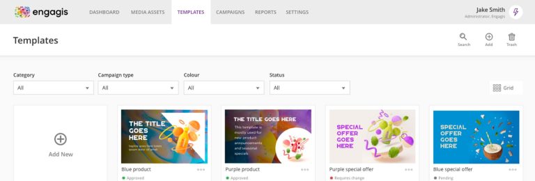 The user interface (UI) of a digital signage software