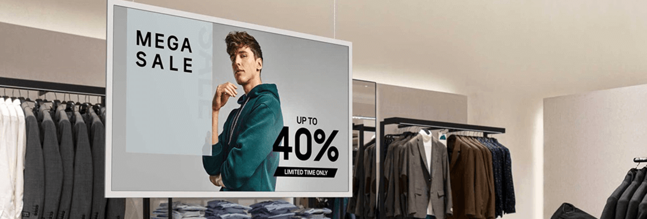 Hero image of an e-paper display inside a clothing store