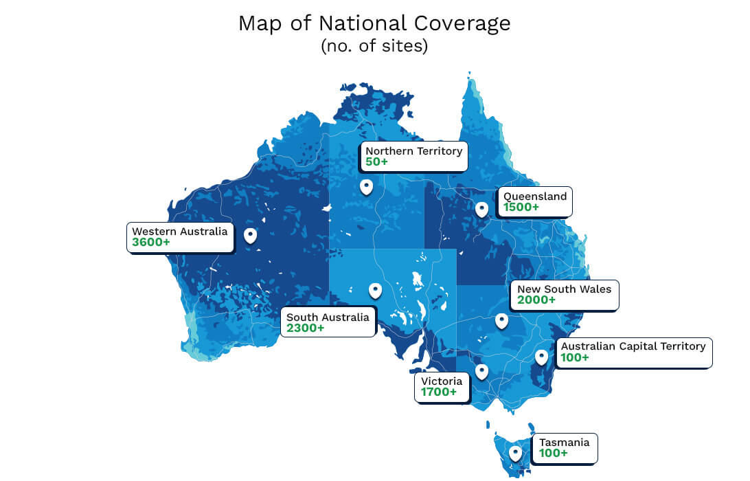 Map of National Coverage that shows the number of sites Engagis is supporting in Australia